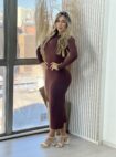 vestido midi manga longa mileidy marrom