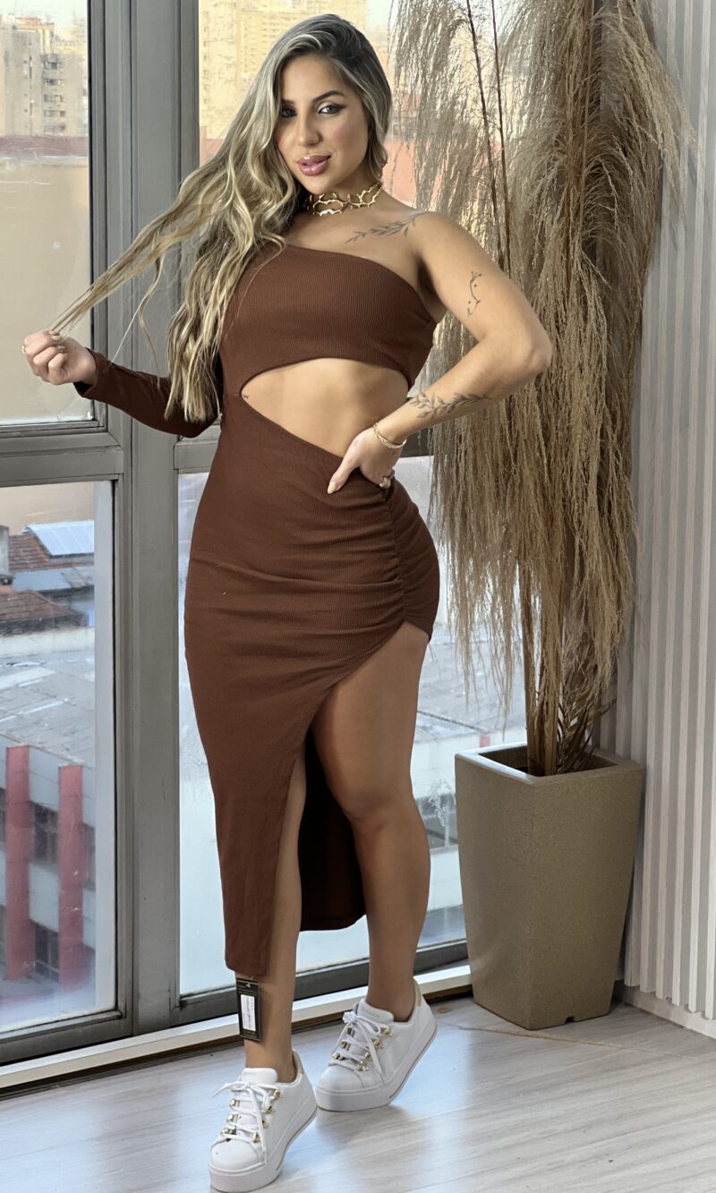 vestido midi jéssica marrom