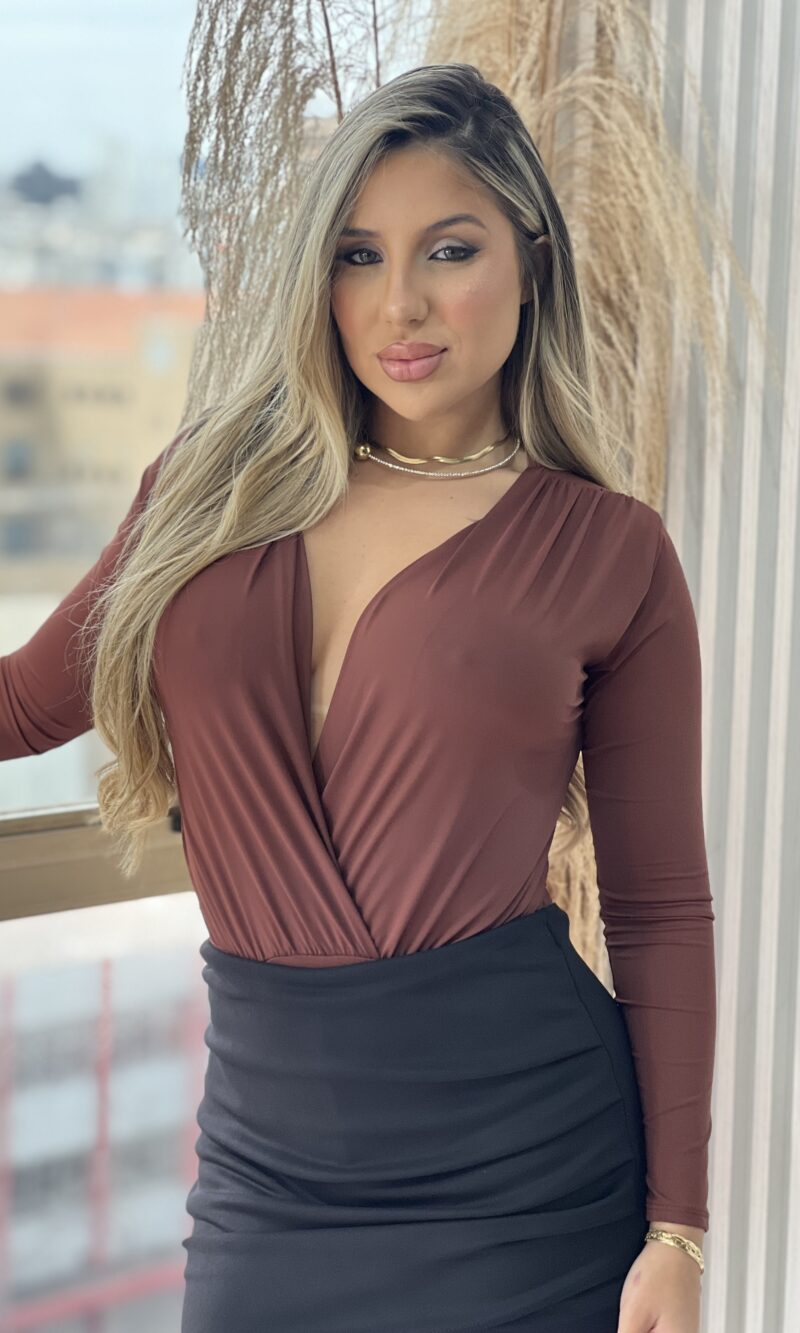 body manga longa gilda marrom