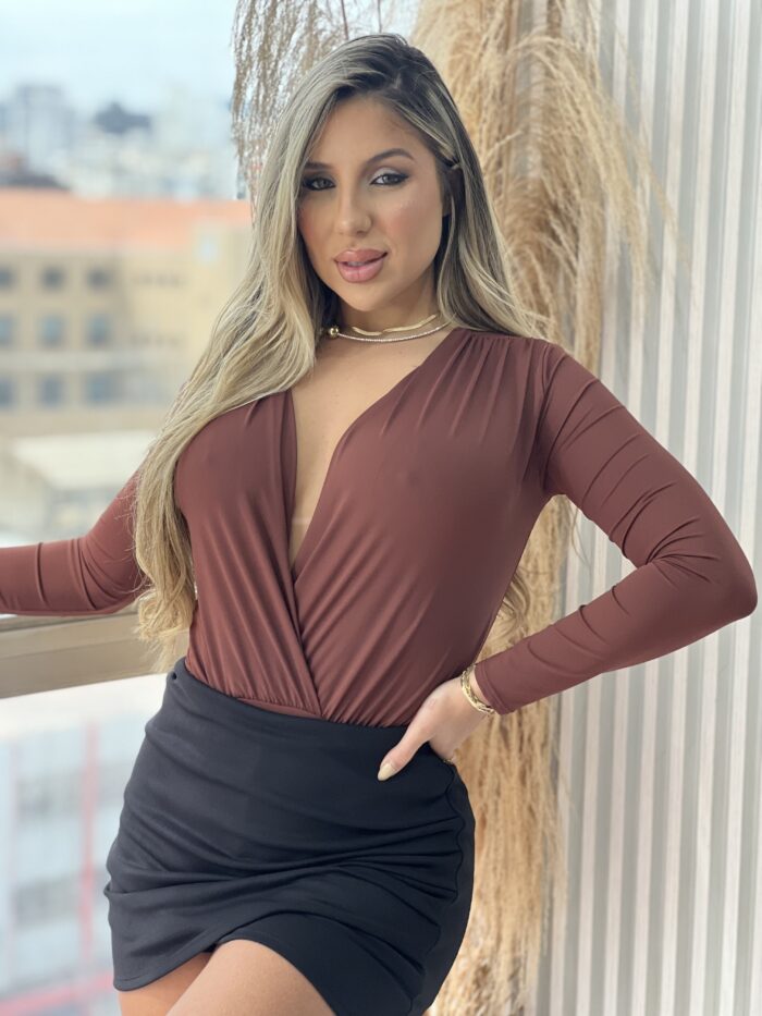 body manga longa gilda marrom body manga longa gilda marrom