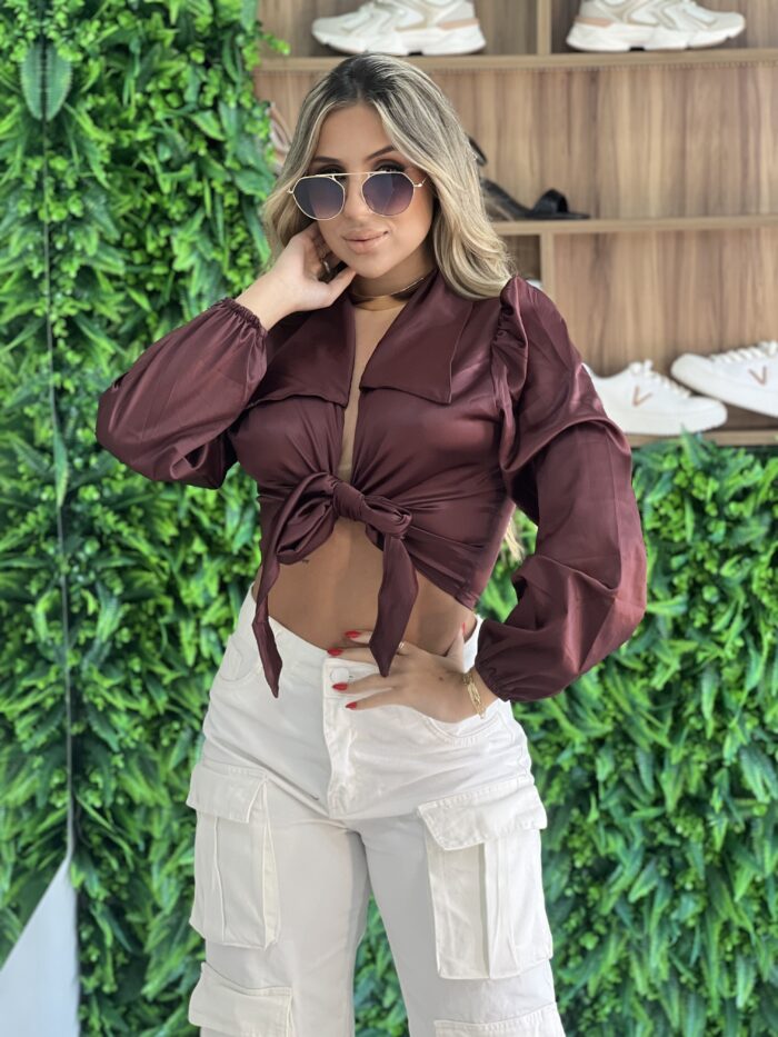 camisa cropped acetinado bordo camisa cropped acetinado bordo