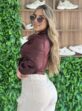camisa cropped acetinado bordo
