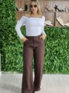 calça alfaiataria pantalona helena marrom