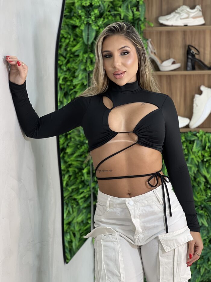 cropped manga longa jaci preto