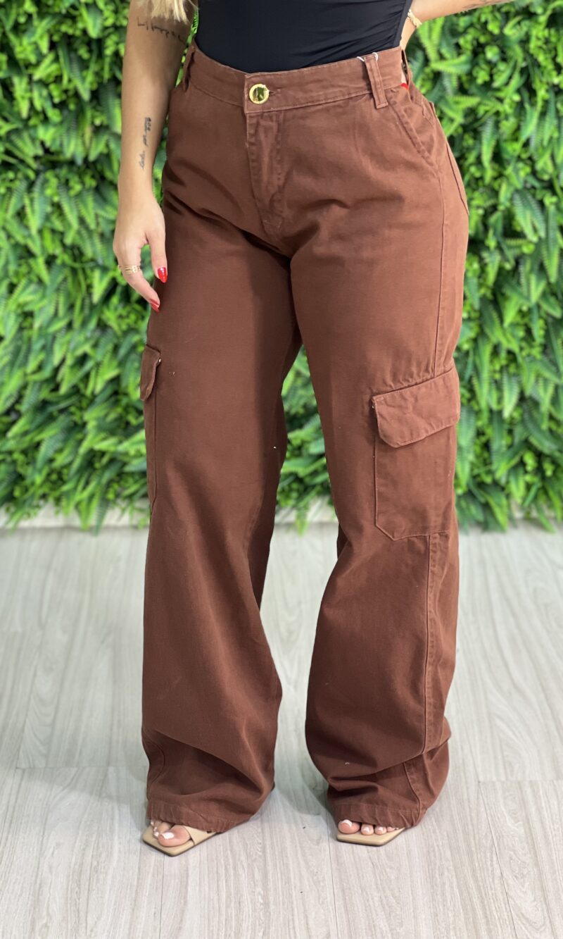 calca jeans wide leg antonia marrom