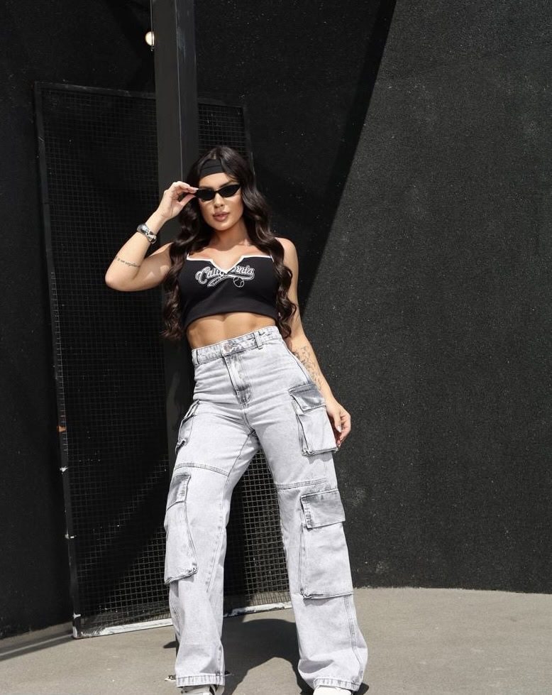 calça jeans cargo mira