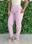calca jeans mom cargo rosa baby