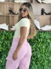 calca jeans mom cargo rosa baby