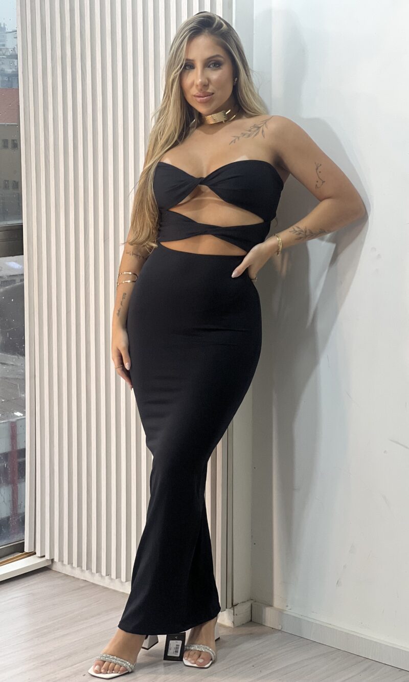 vestido longo selena preto