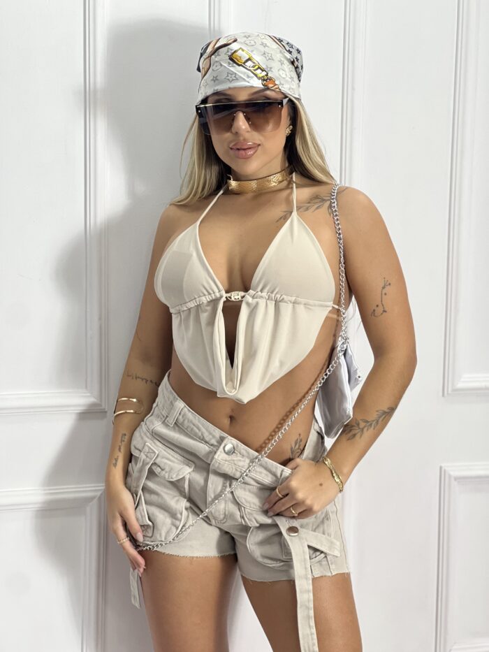 short jeans cargo bege