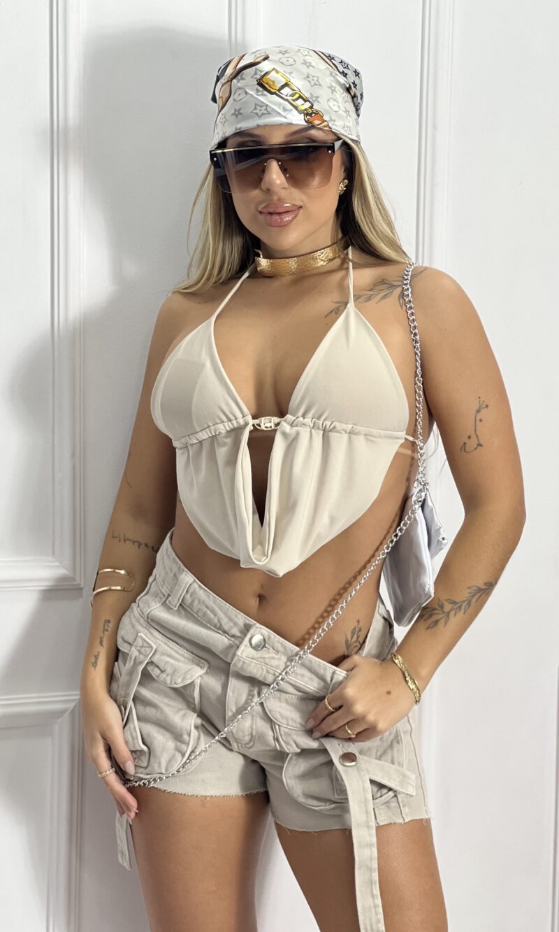 short jeans cargo bege