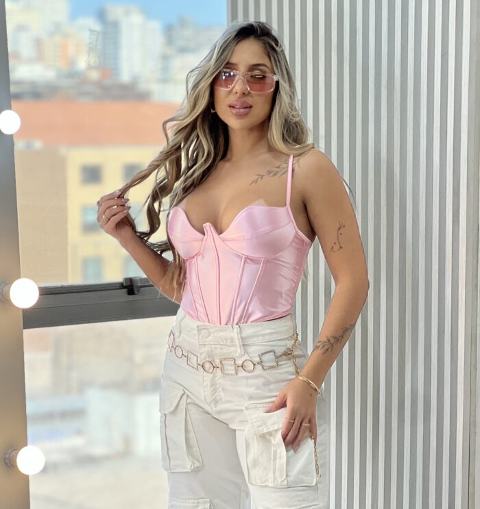 cropped corselet cintilante lara rosa