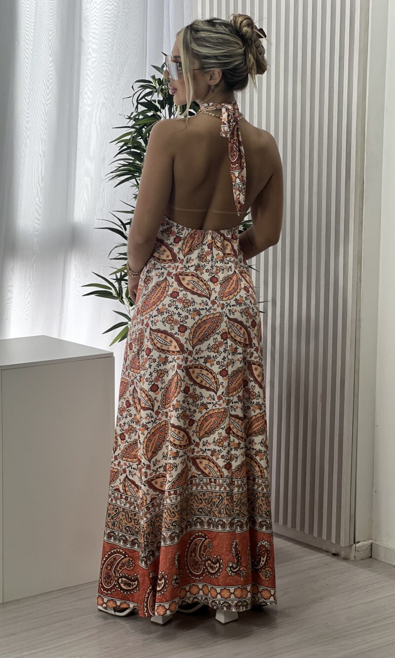 vestido longo lorena terracota