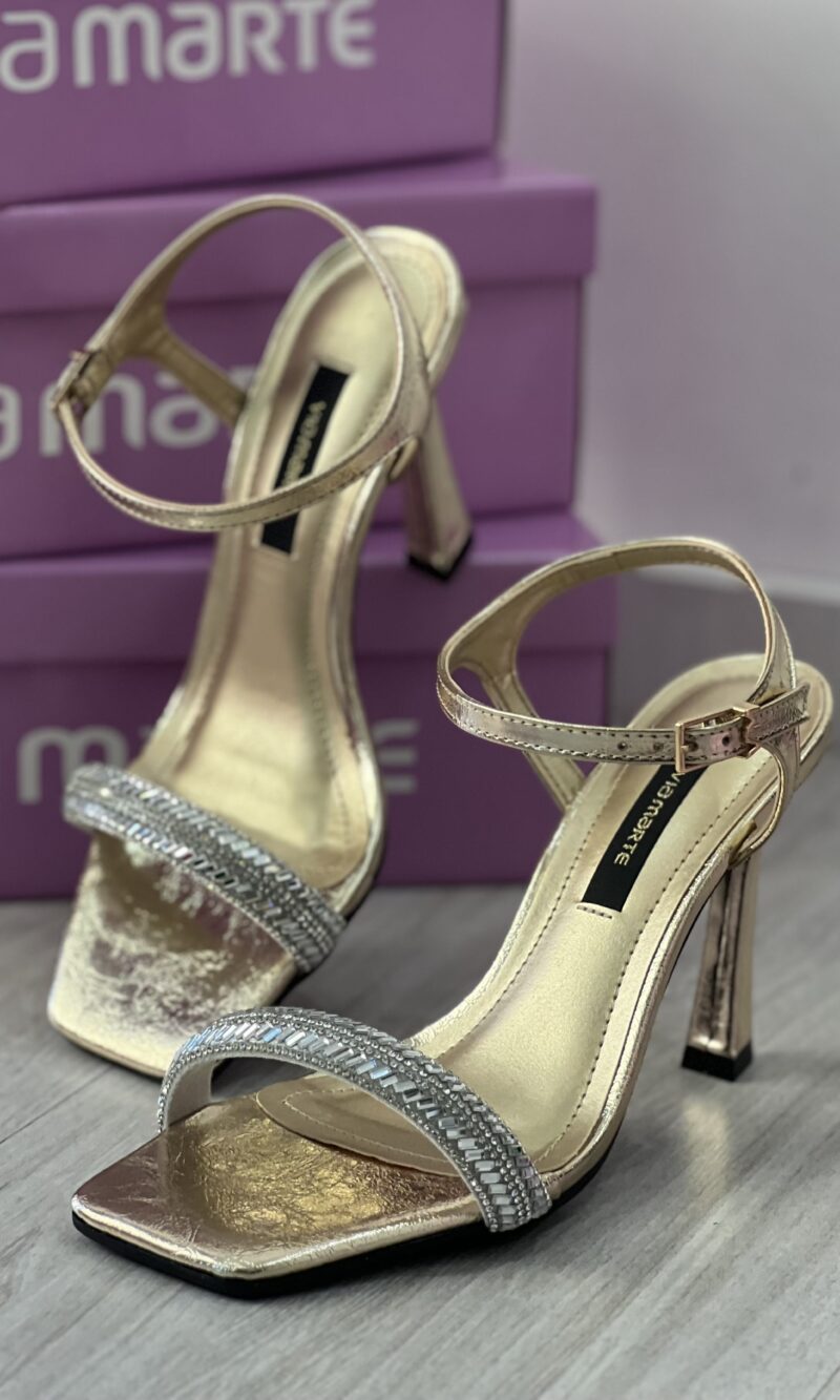 sandalia strass salto fino dourado via marte 298 001 01