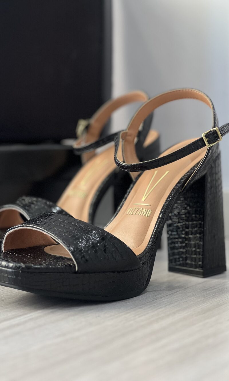 sandalia london salto bloco croco preto vizzano 6551 100