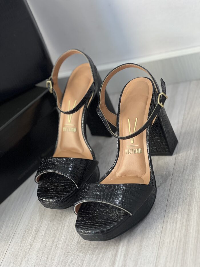 sandalia london salto bloco croco preto vizzano 6551 100 sandalia london salto bloco croco preto vizzano 6551 100