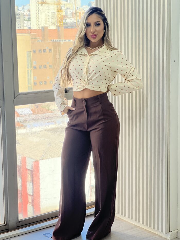 calça alfaiataria pantalona helena marrom calça alfaiataria pantalona helena marrom