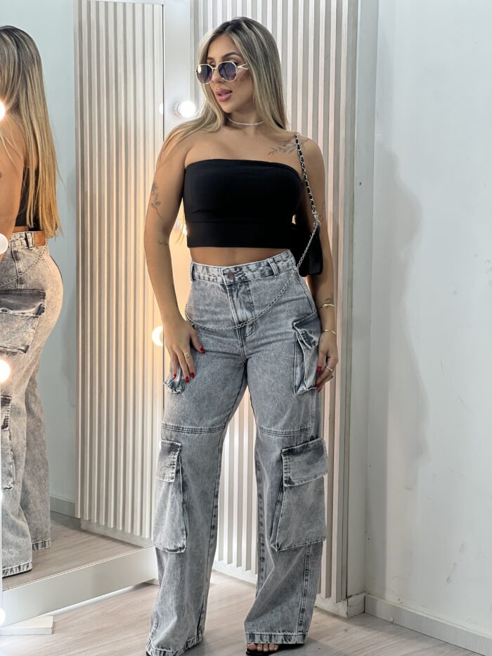 calça jeans wide leg cargo mira calça jeans wide leg cargo mira