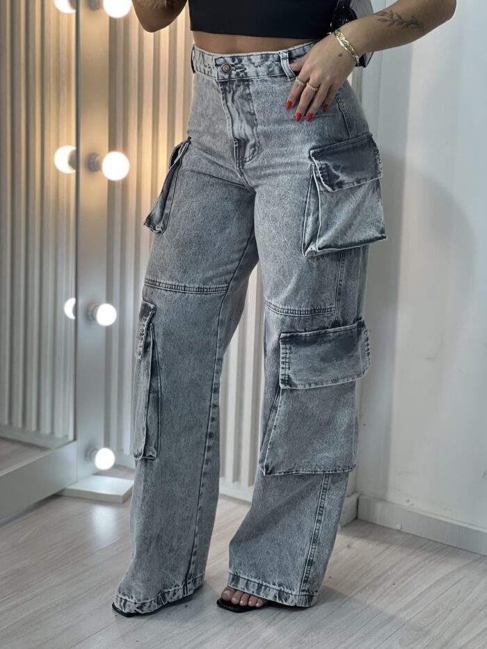 calça jeans wide leg cargo mira calça jeans wide leg cargo mira