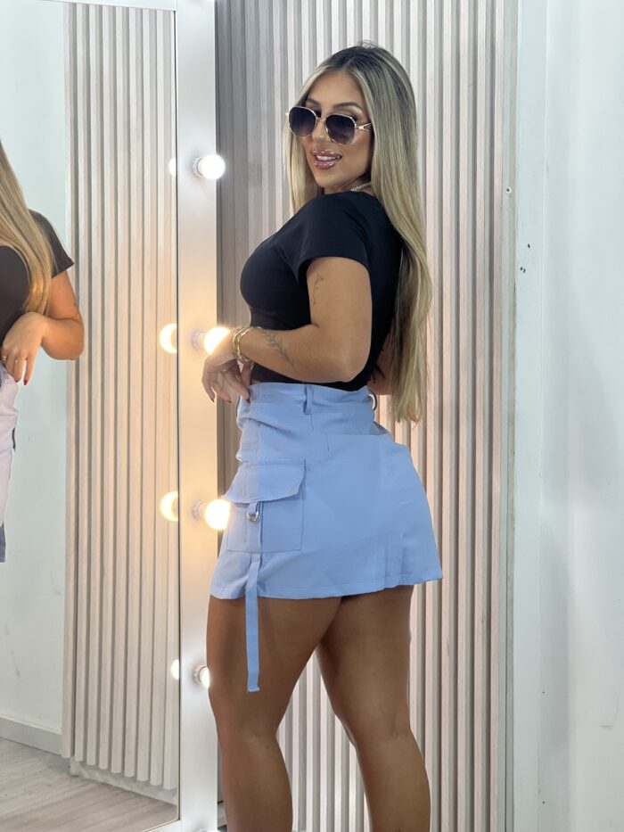 saia cargo com short lory azul saia cargo com short lory azul