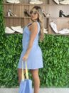 vestido mila com bolso azul