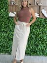 saia midi com cinto alexandrina bege