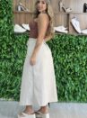 saia midi com cinto alexandrina bege