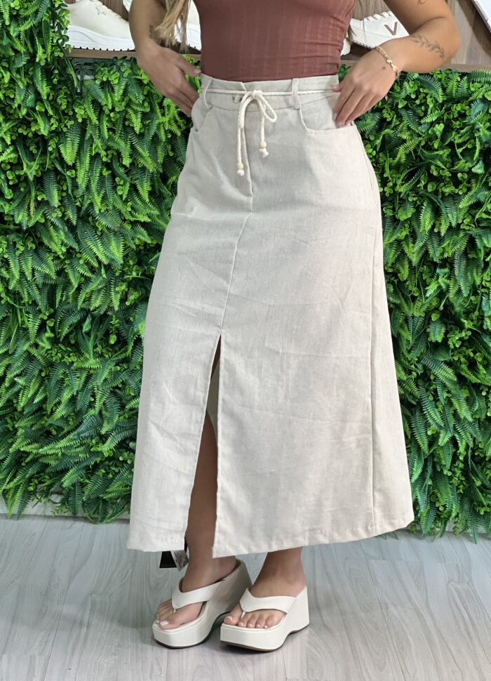 saia midi com cinto alexandrina bege saia midi com cinto alexandrina bege