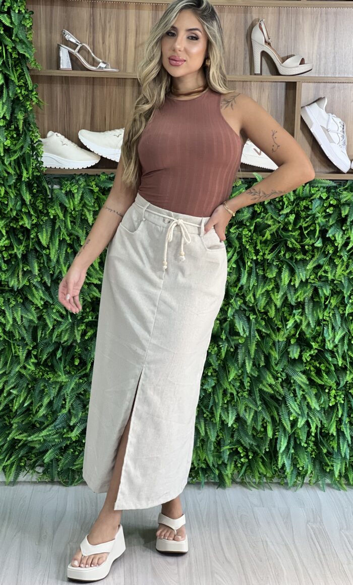 saia midi com cinto alexandrina bege saia midi com cinto alexandrina bege