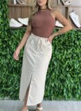 saia midi com cinto alexandrina bege