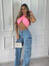 calca jeans wide leg cargo pietra 23 graus