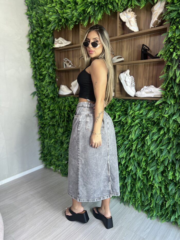 saia midi jeans botoes saia midi jeans botoes