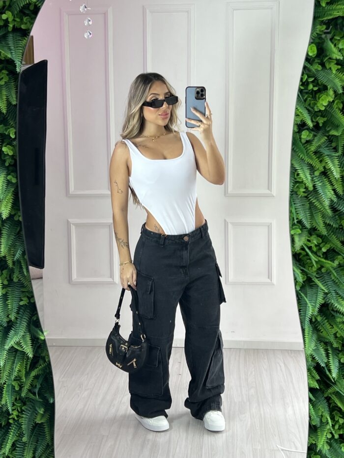 calca jeans wide leg cargo viky 23 graus calca jeans wide leg cargo viky 23 graus