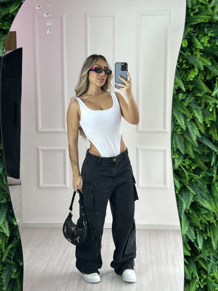 calca jeans wide leg cargo viky 23 graus calca jeans wide leg cargo viky 23 graus