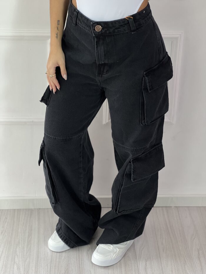 calca jeans wide leg cargo viky 23 graus calca jeans wide leg cargo viky 23 graus