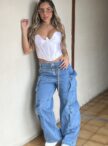 calÇa jeans wide leg cargo kelly 23 graus