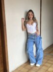 calca jeans wide leg cargo kelly 23 graus
