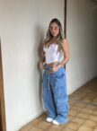 calca jeans wide leg cargo kelly 23 graus