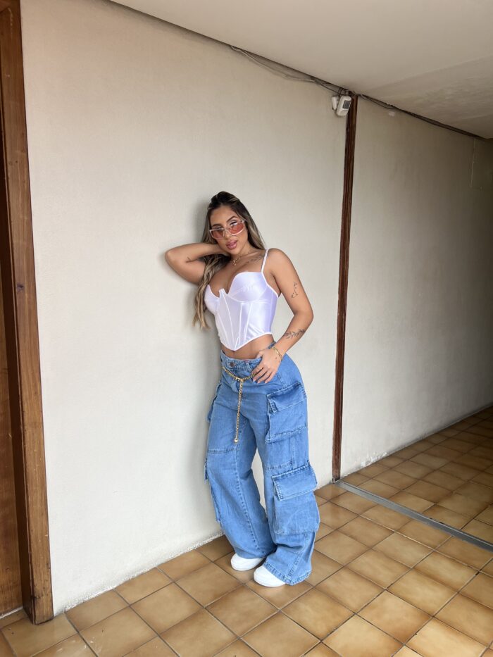 calca jeans wide leg cargo kelly 23 graus calca jeans wide leg cargo kelly 23 graus