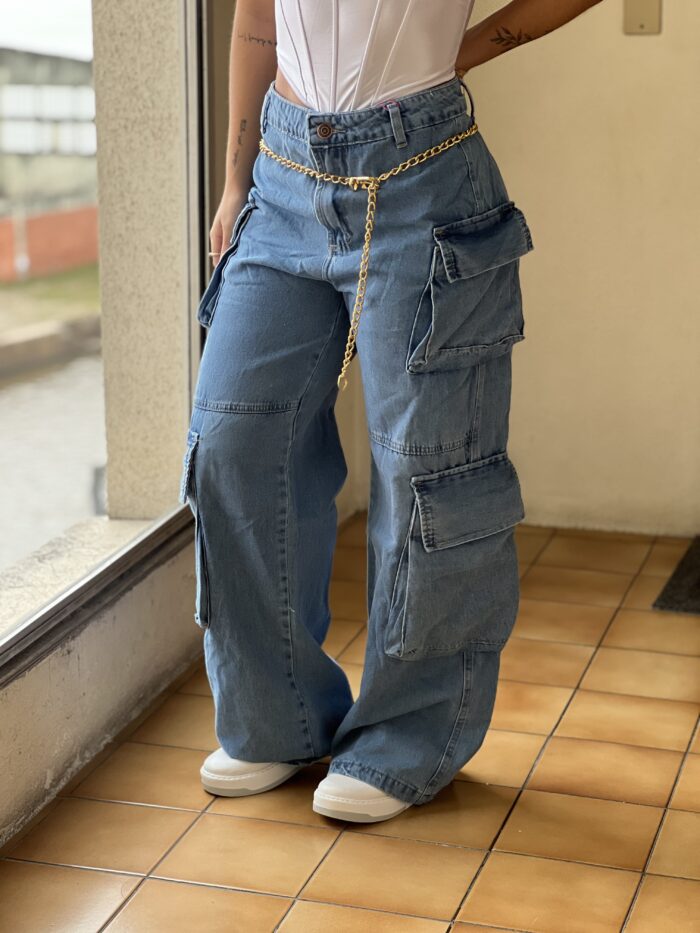 calca jeans wide leg cargo kelly 23 graus calca jeans wide leg cargo kelly 23 graus