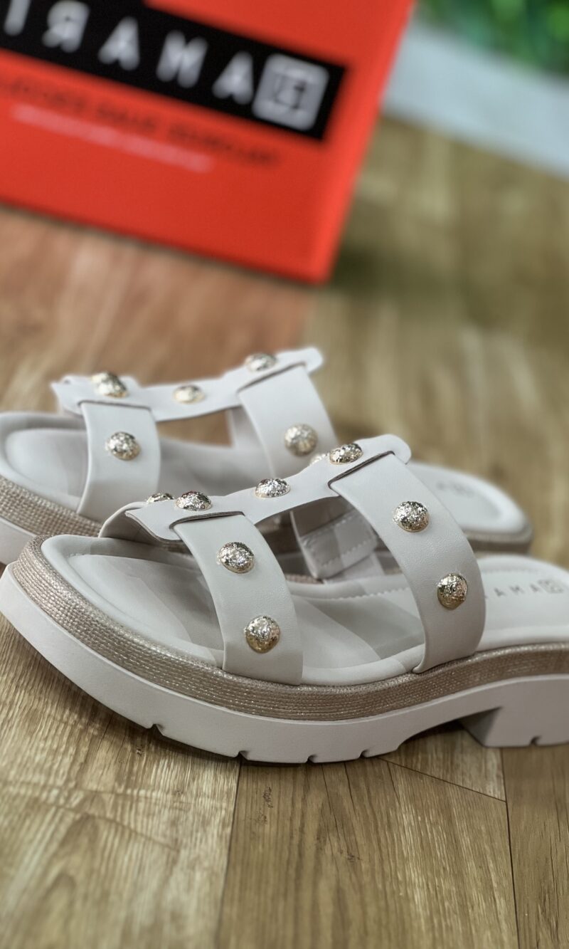 tamanco bege detalhes dourado ramarim 25 40203