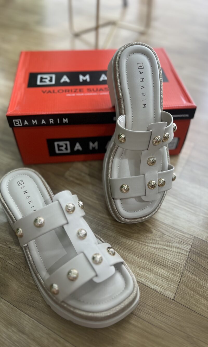 tamanco bege detalhes dourado ramarim 25 40203