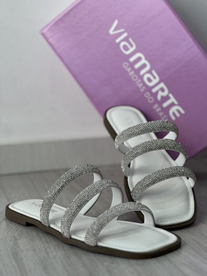 rasteira 3 tiras strass prata via marte 291 005 01