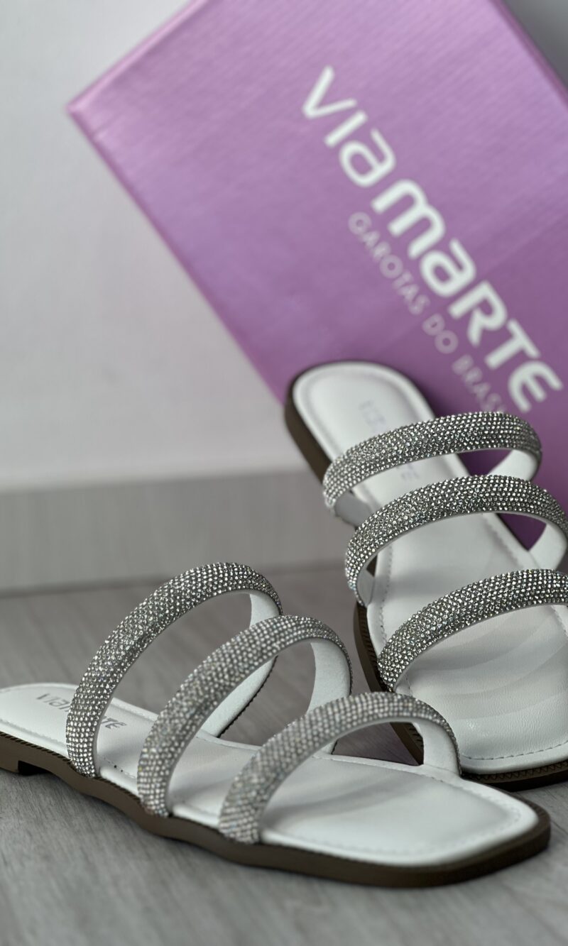 rasteira 3 tiras strass prata via marte 291 005 01