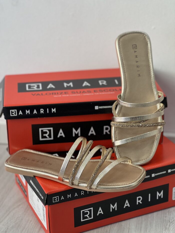 rasteira trama metal dourada ramarim 25 21201 rasteira trama metal dourada ramarim 25 21201