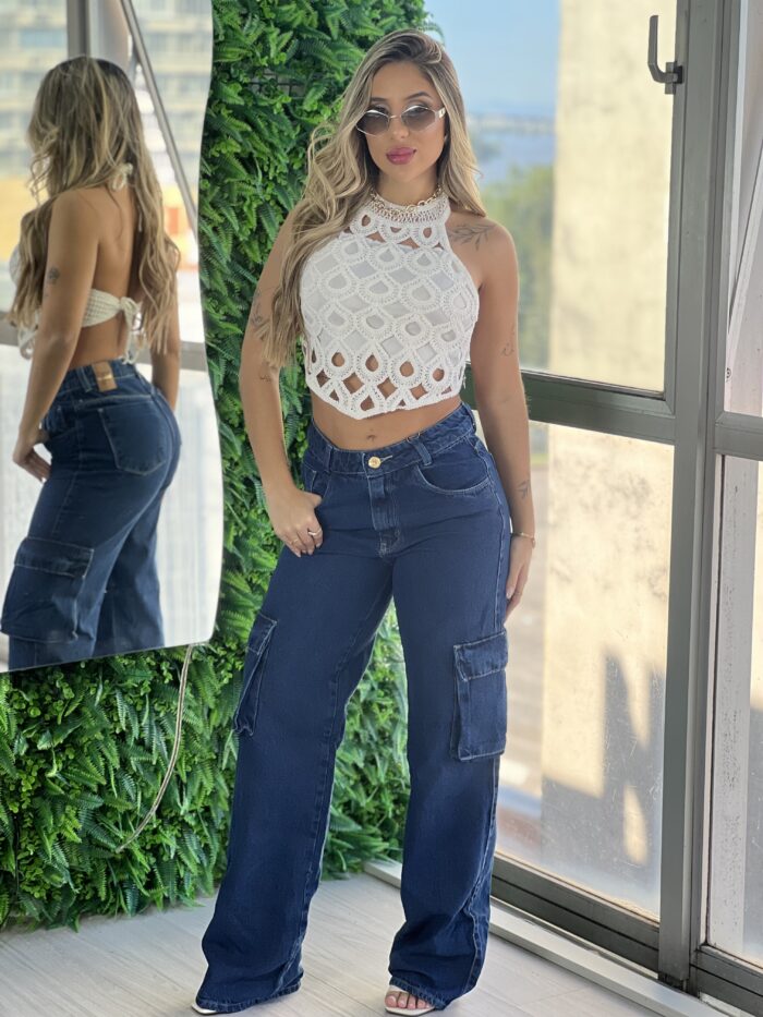 calca jeans wide leg cargo amanda 23 graus calca jeans wide leg cargo amanda 23 graus