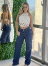 calca jeans wide leg cargo amanda 23 graus