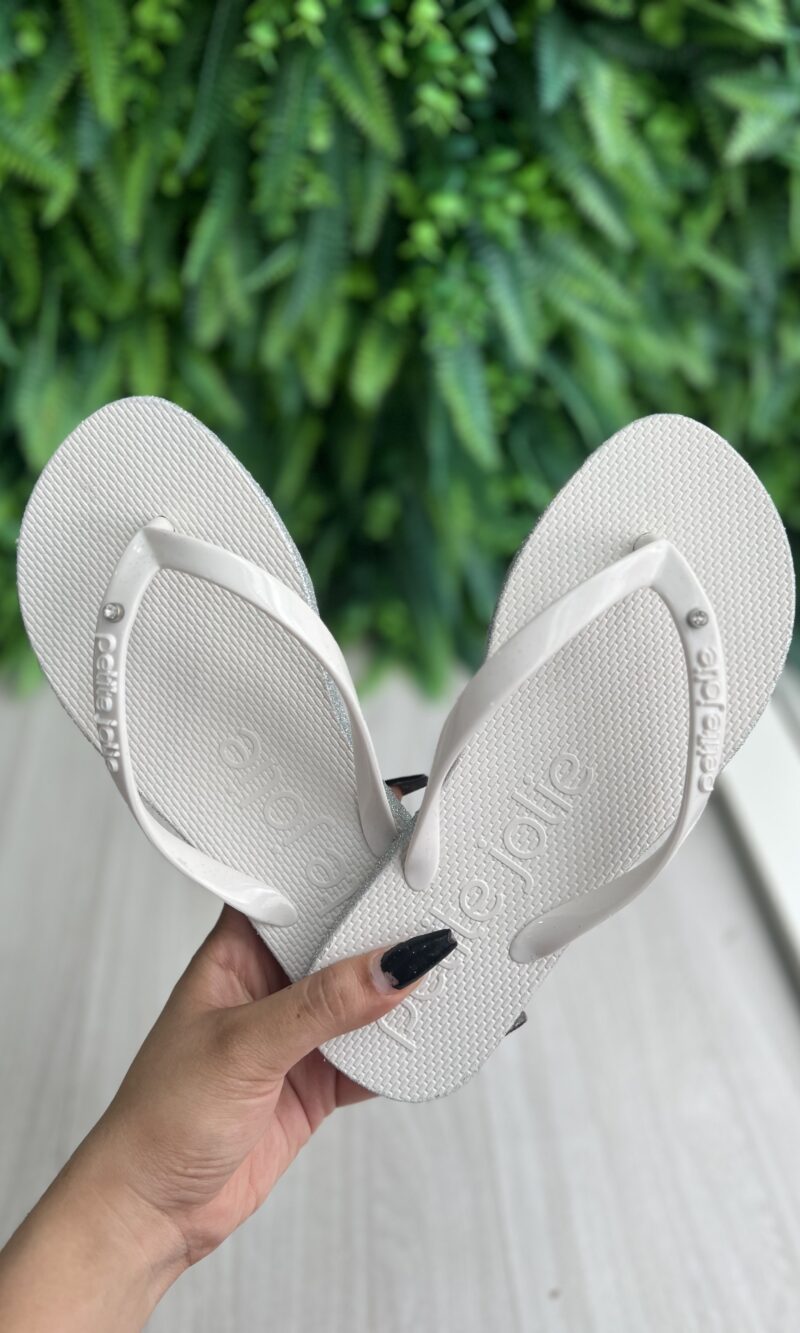 chinelo branco brilhos prata petite jolie pj6970