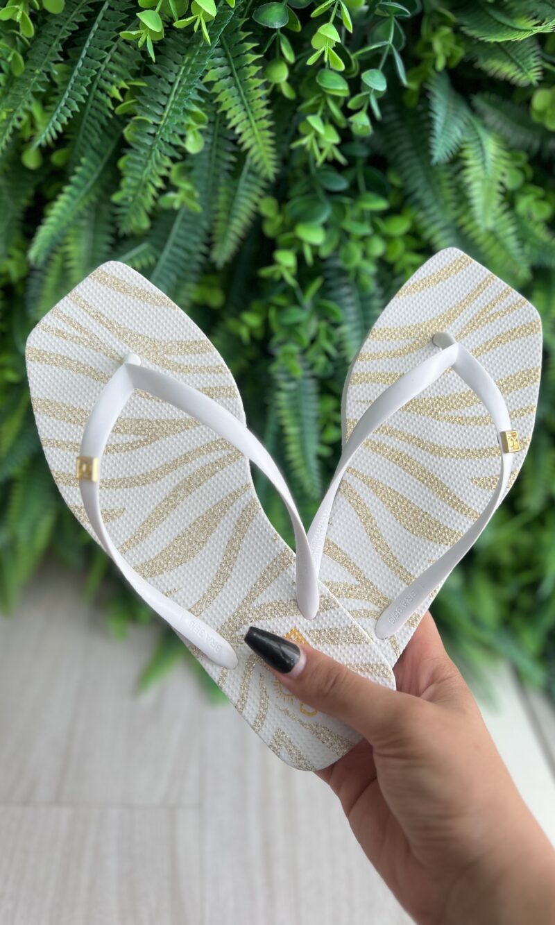 chinelo branco dourado solarize ramarim 252234