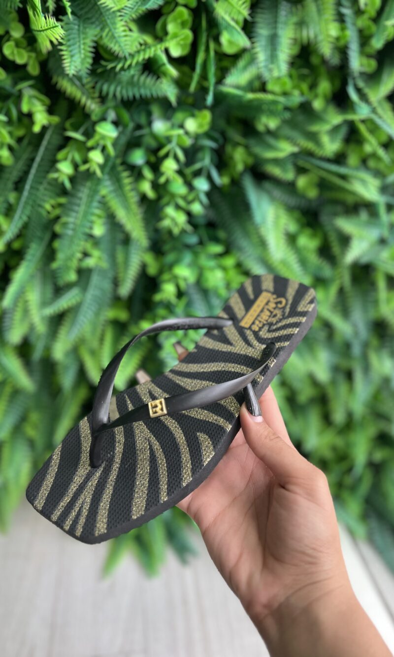 chinelo preto dourado solarize ramarim 252234